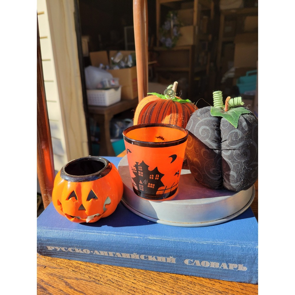 Cottagecore Pumpkin Decor Set of 3  Whimsical Jack-o'-Lantern & Fall Shelf Decor